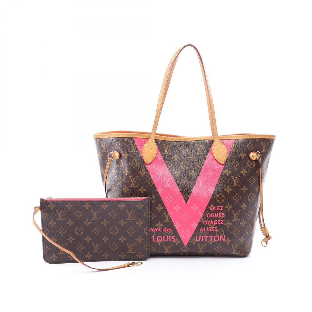 Louis Vuitton Neverfull Monogram Grenade Tote Bag Canvas Leather Pink Brown